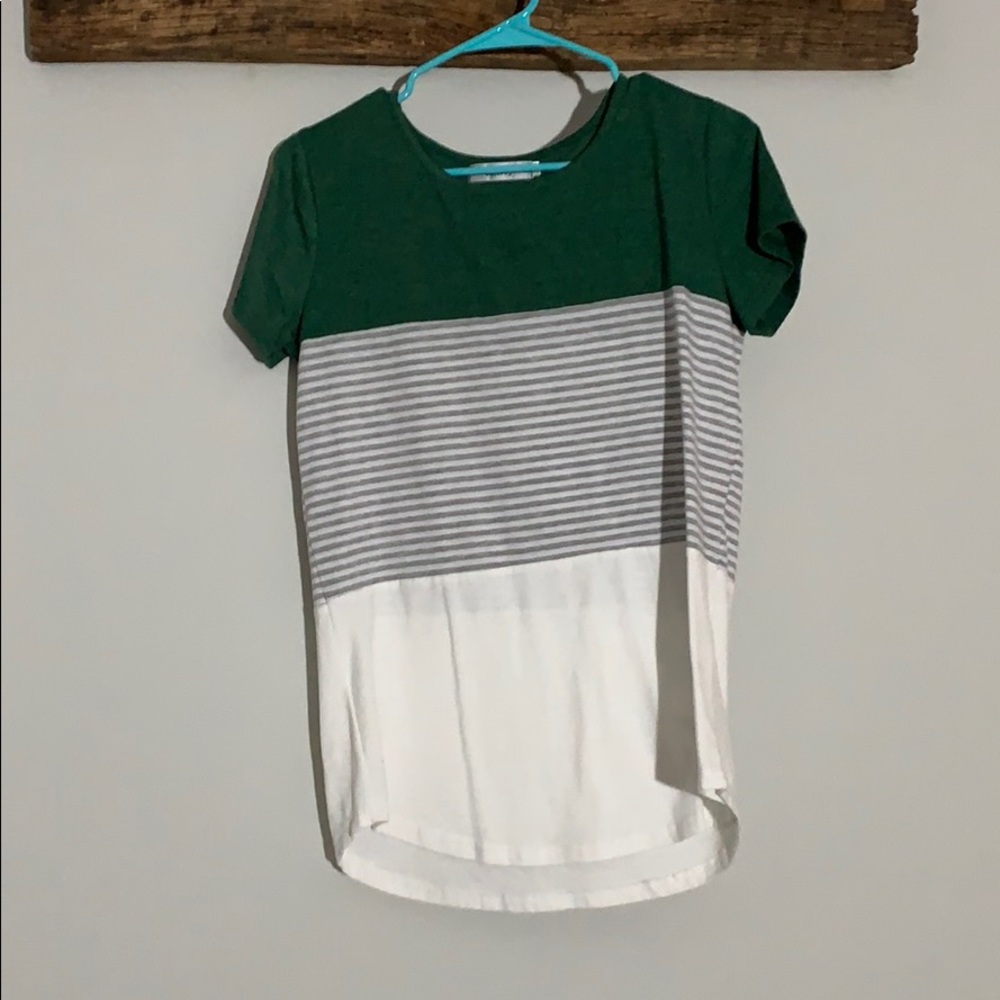 Green grey and white short sleeve shirt